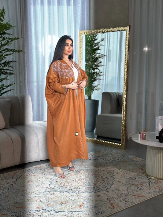 عبايه لينن جملي IB142 Brown