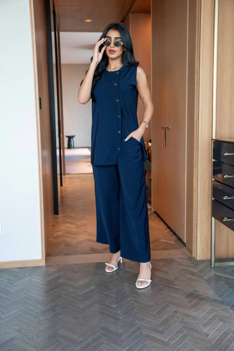 Navy blue trousers and vest set IB1049 Blue