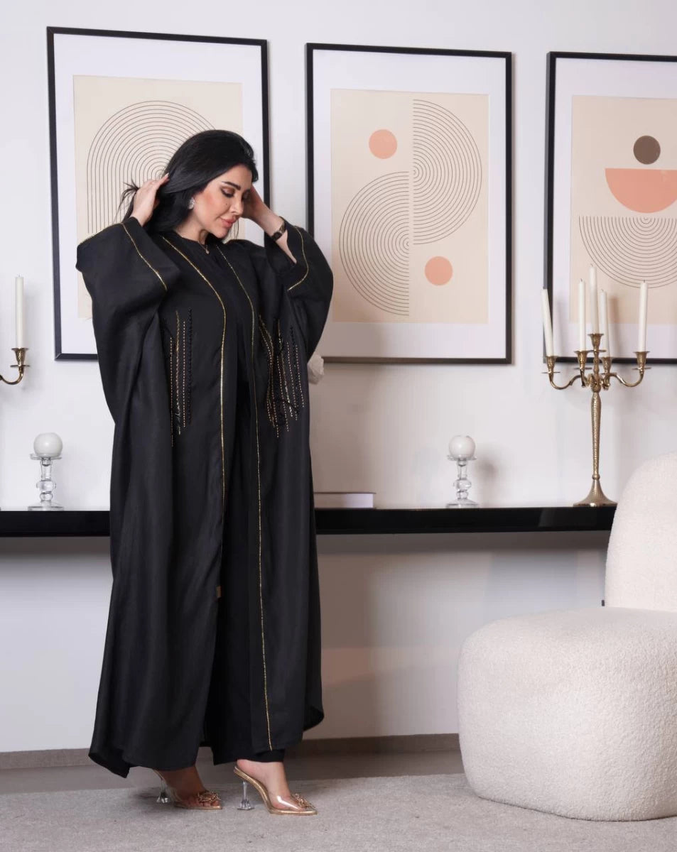 عباية كتان سوداء IB153 أسود (مقاس واحد) 