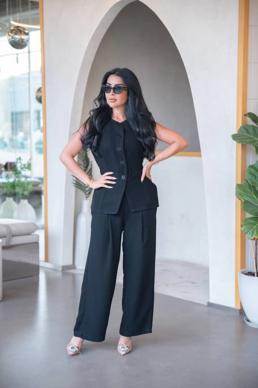 سترة كريب سوداء مع بنطلون، C:IB1090 أسود 