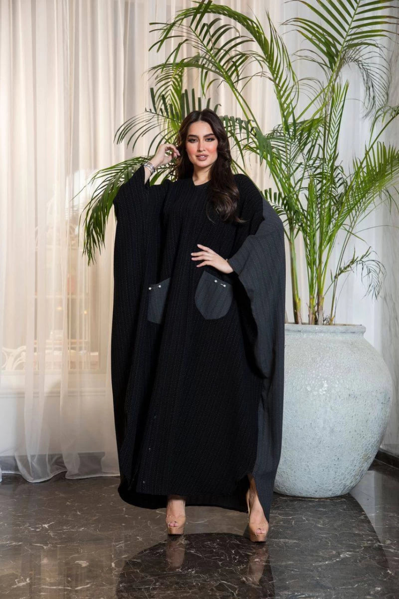 Crepe Abaya in two colors black and gray IB201 (Free size)
