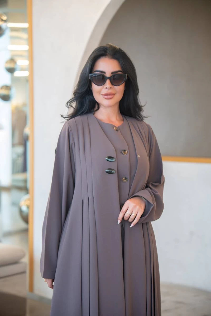 عباية كريب القهوة مع طيات C:IB324 قهوة 