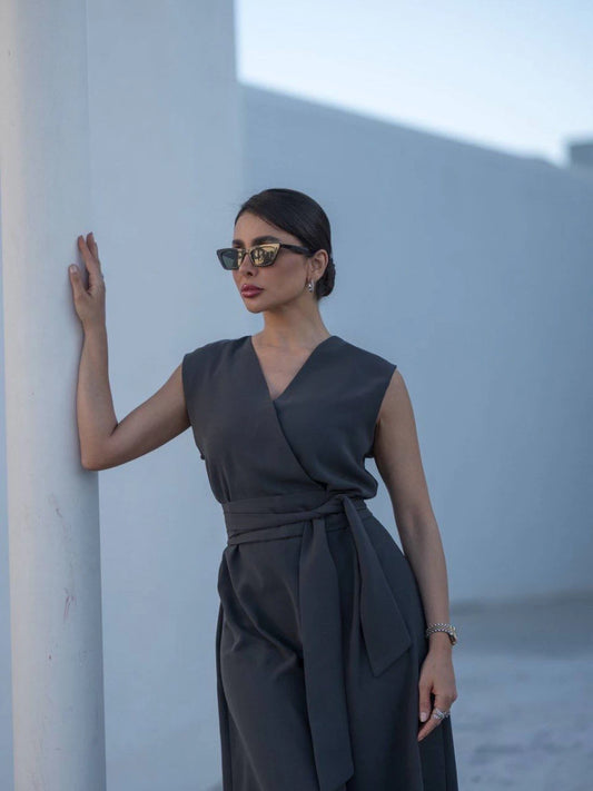 فستان كريب رمادي IB1038 (SL) 