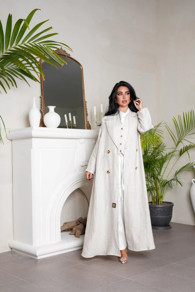 عباية بليزر من الكتان الطبيعي باللون الأبيض. IB135 أبيض 
