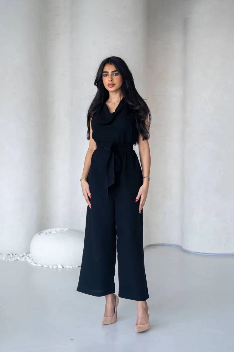 Linen jumpsuit, black, IB1070