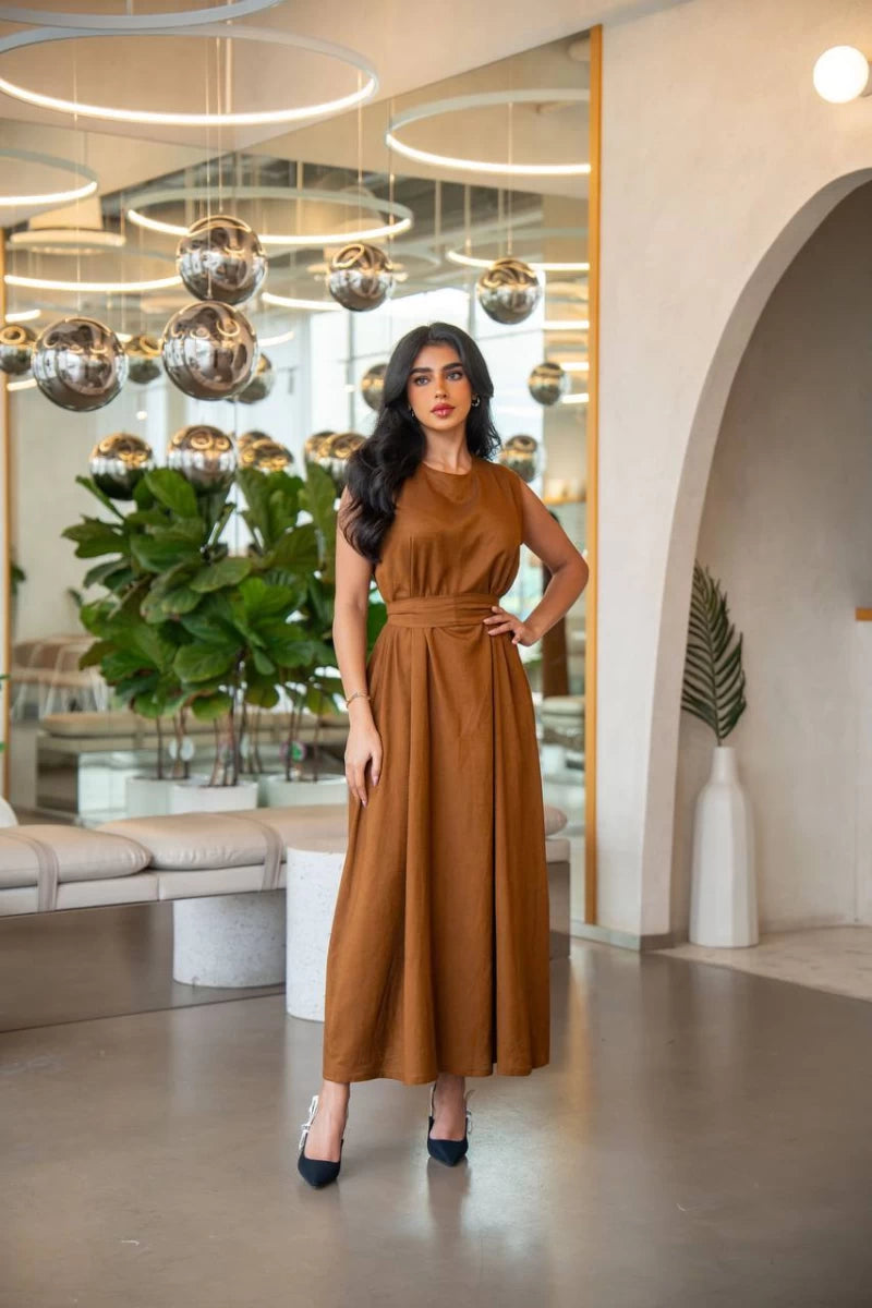 فستان من الكتان بلون الجمل C:1071 بني 