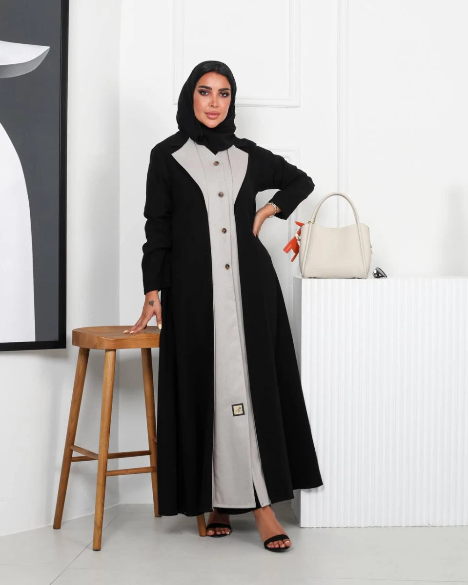 عباية بليزر كريب أسود وبيج IB210 