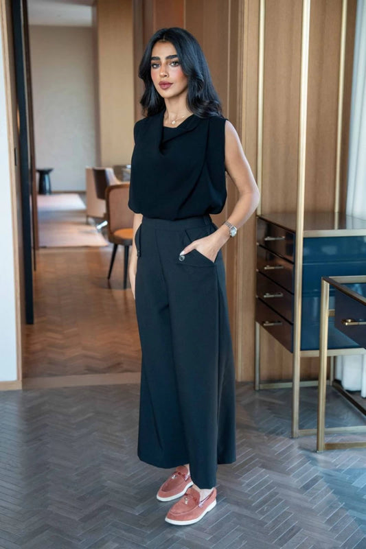 طقم بنطلون وبلوزة باللون الأسود IB1050 أسود 