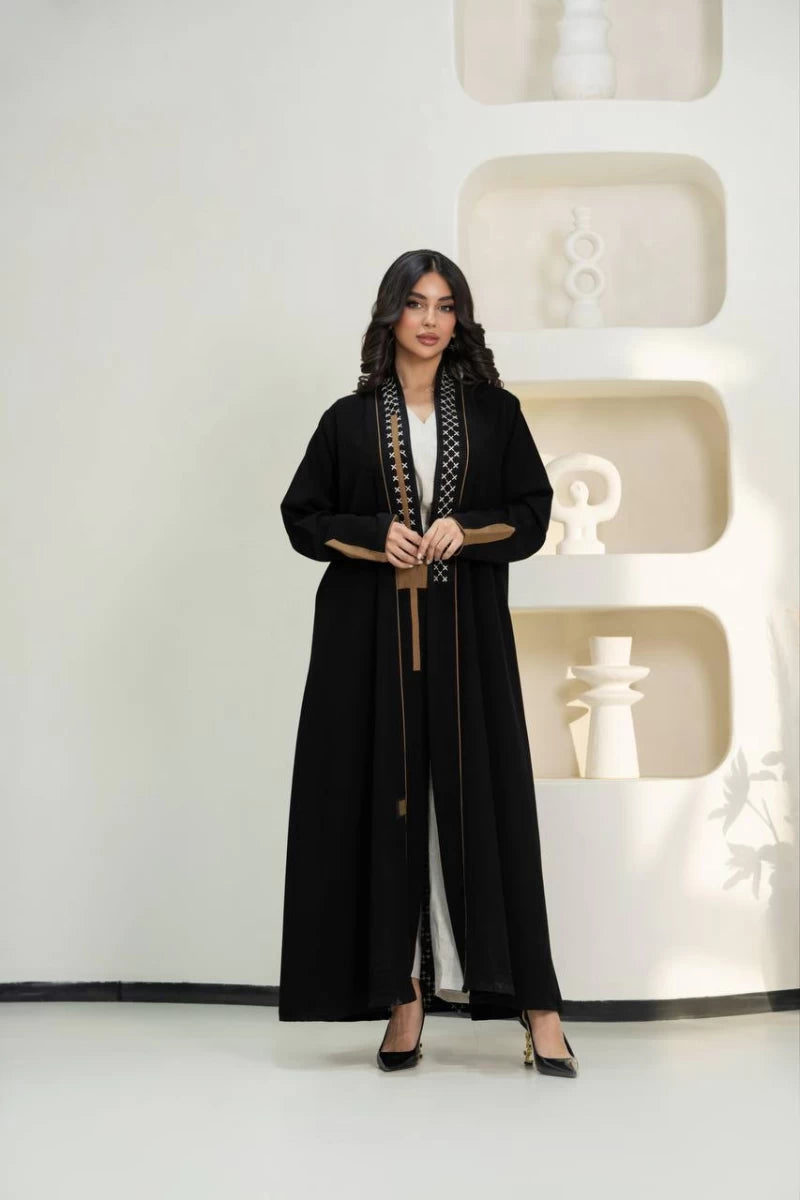 Black crepe abaya with embroidery C:IB315
