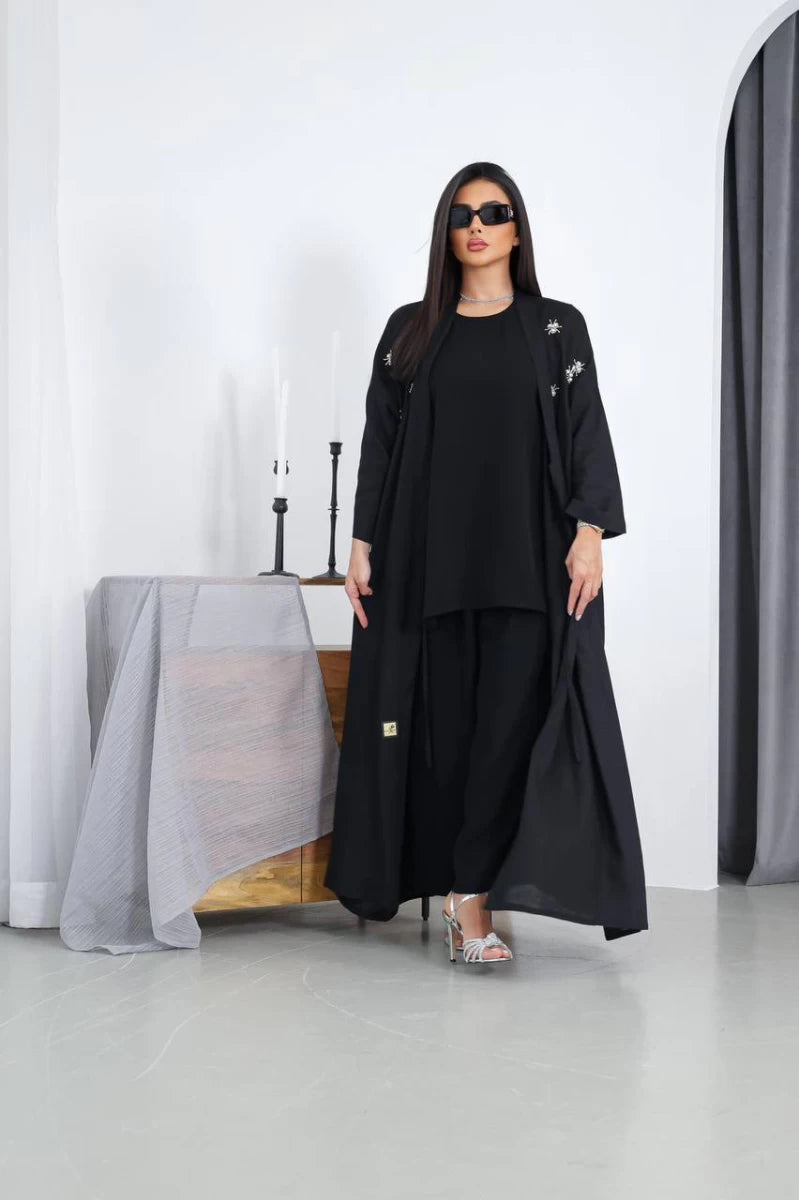 عباية كتان سوداء IB161 أسود (مقاس واحد) 