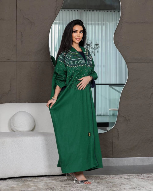 Linen Abaya Green IB142 (Free size)