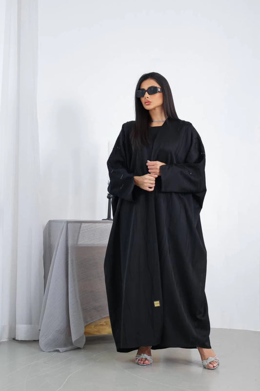 Silk Crepe Abaya with Hand Doubt IB160 Black (Free size)