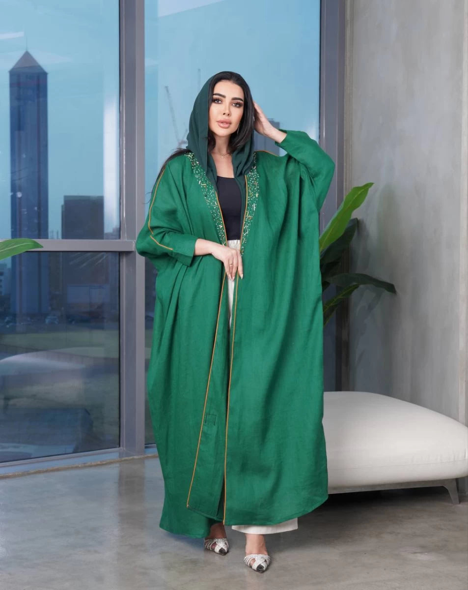 عبايه لينن اخضر مع شك IB151 Green