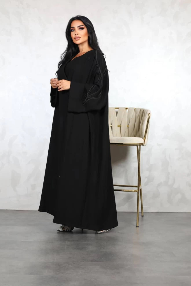 عباية كريب سوداء مقاس حر IB178 أسود (مقاس حر) 