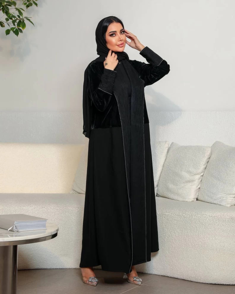 عباية كريب مخملية سوداء IB168 أسود 