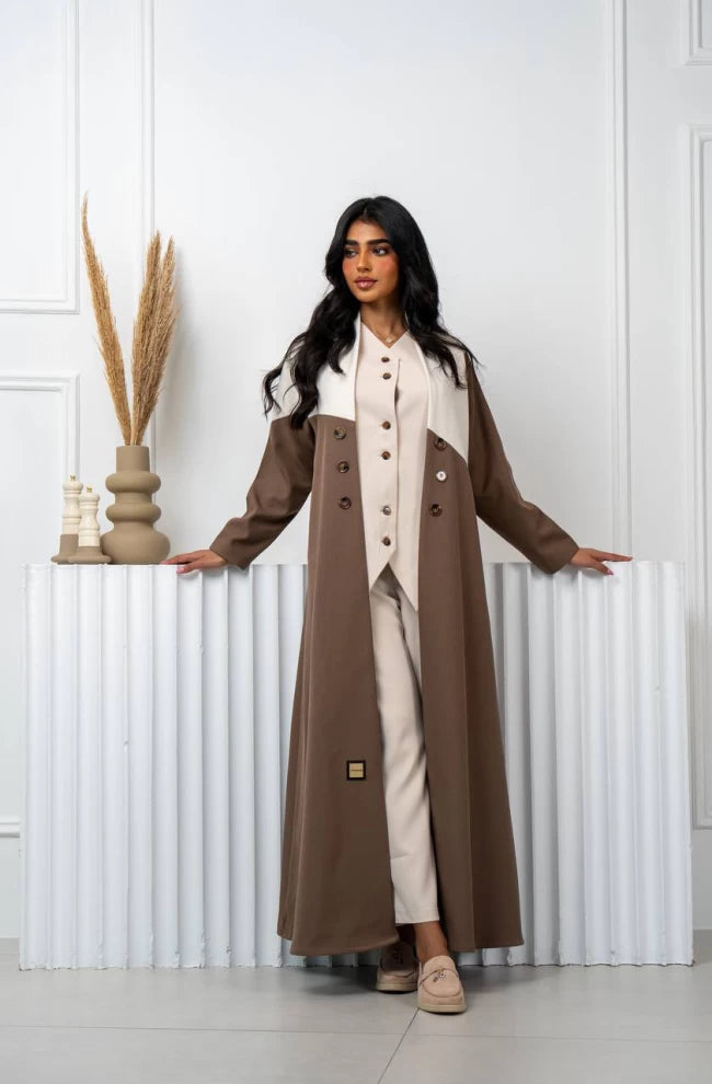 Abaya Blazer Brown With Beige IB235
