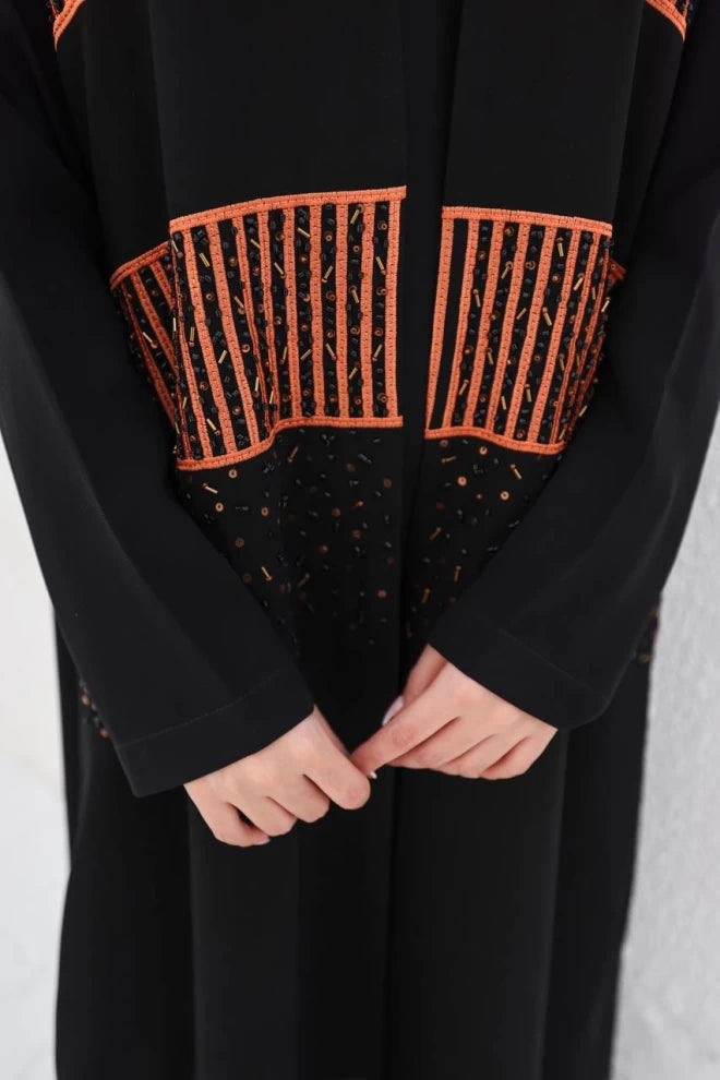 عبايه كريب كوبا اسود بشك برتقالي IB140 Orange
