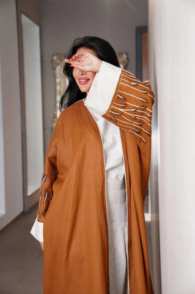 عبايه لينن جملي IB132 Brown