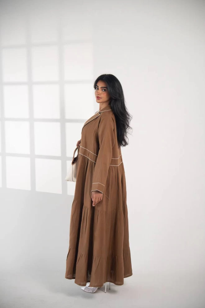 عباية بليزر من الكتان باللون البني C:IB333 