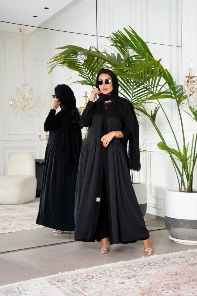 عباية كريب سوداء IB134 أسود