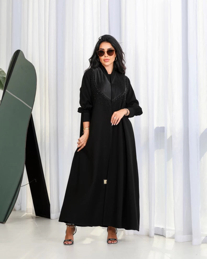 عبايه كريب اسود بشك يدوي IB127 Black
