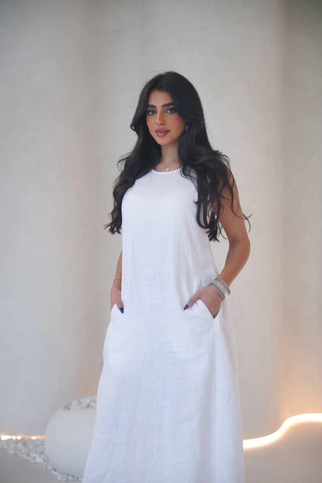 Linen white dress C:IB1071