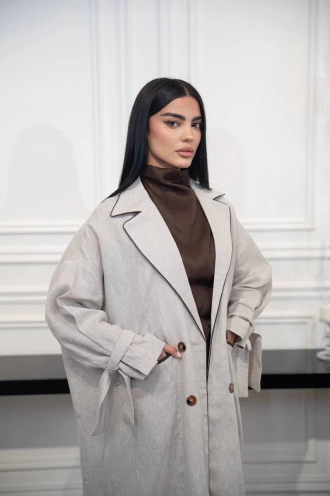 عباية بليزر كتان بيج C:IB327 بيج (مقاس واحد)