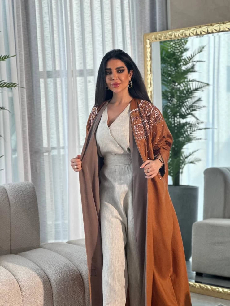 عبايه لينن جملي IB142 Brown