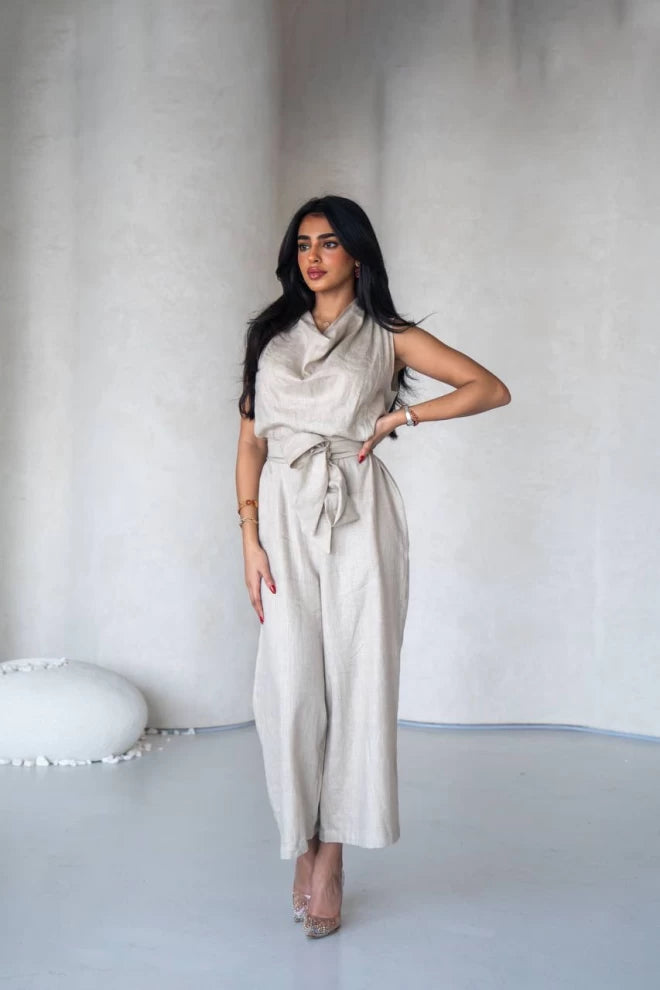 Linen jumpsuit in beige 1069 Light Beige