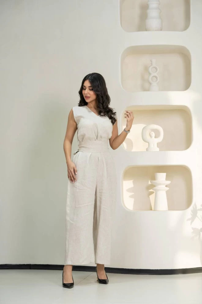 جمبسوت من الكتان الطبيعي باللون البيج C:IB1087 