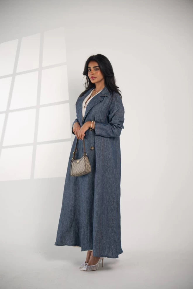 عباية بليزر من الكتان الطبيعي باللون الأزرق، IB135 أزرق 