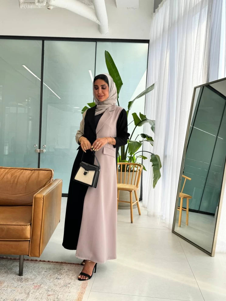 Crepe Abaya in two colors black and beige IB208