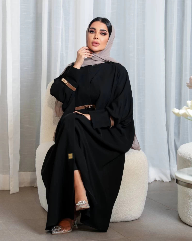 عباية كريب سوداء IB162 أسود (مقاس واحد) 