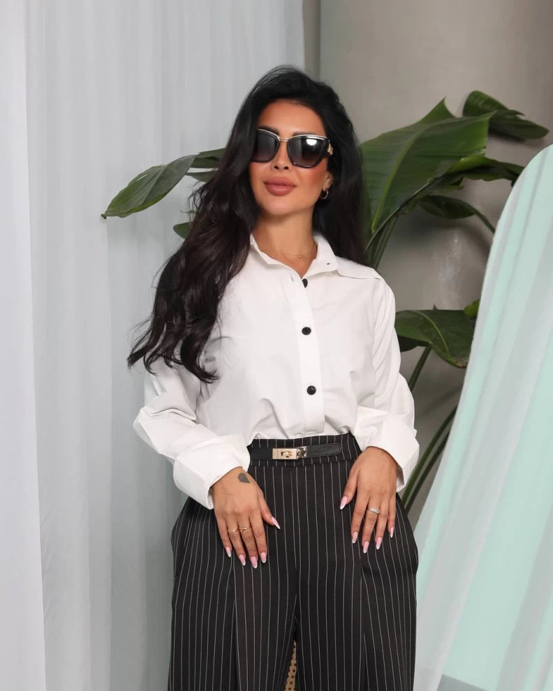 White cotton shirt with black striped pants set IB1046 (S)