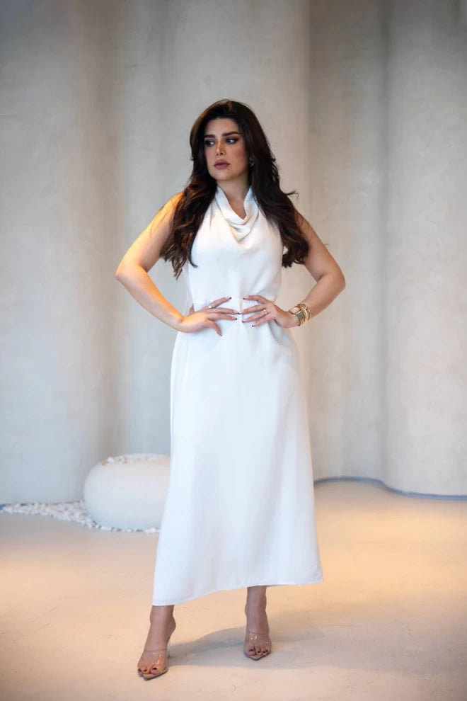White Linen Dress C:IB1072