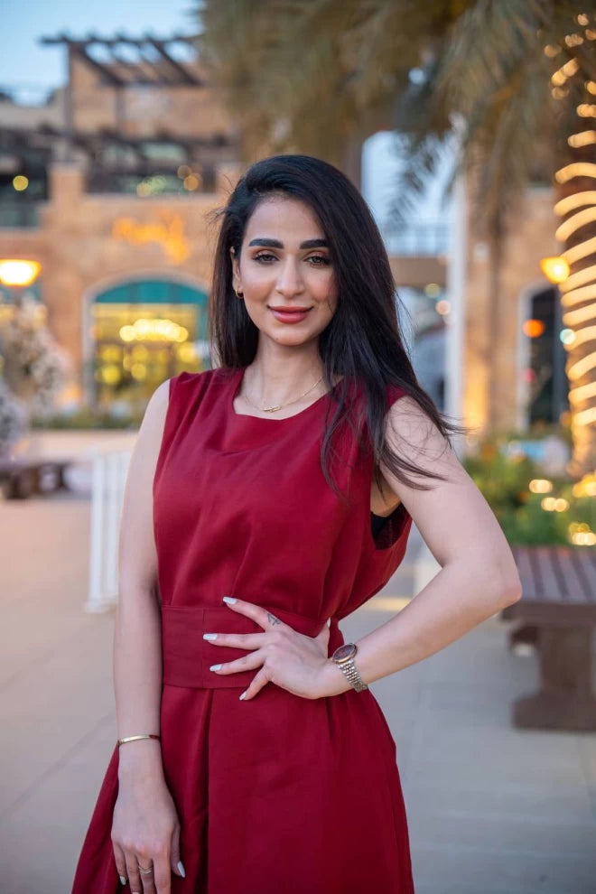 فستان من الكتان باللون العنابي C:IB1086 