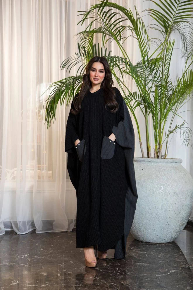 Crepe Abaya in two colors black and gray IB201 (Free size)