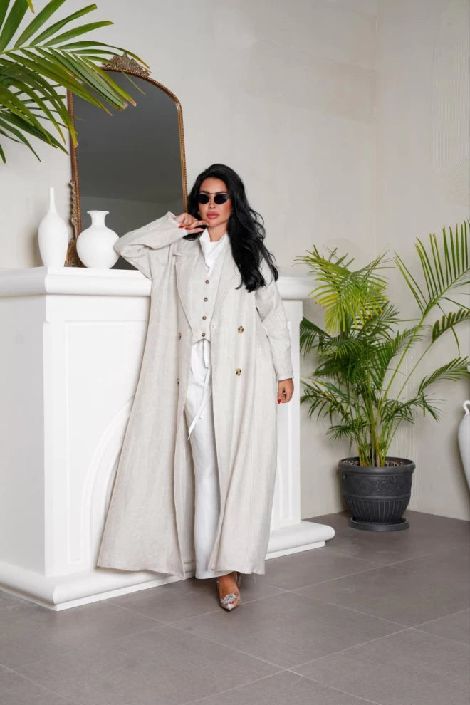 عباية بليزر من الكتان الطبيعي باللون الأبيض. IB135 أبيض 