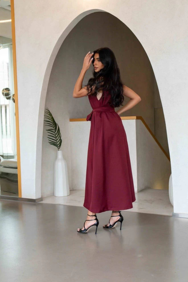 Burgundy Crepe Dress IB1066