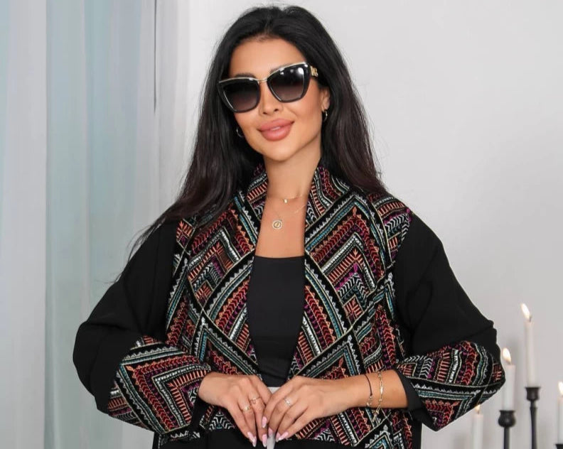 Crepe Abaya with embroidered velvet IB252