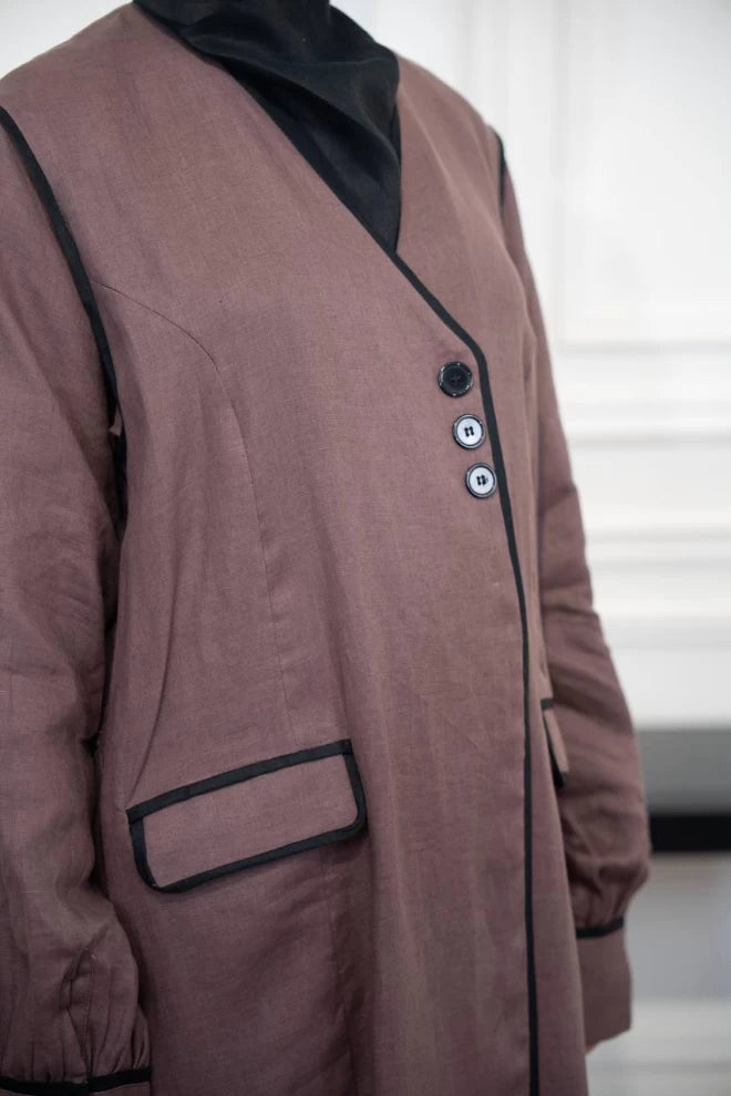 عباية من الكتان باللون القهوة C:IB328 لون القهوة 