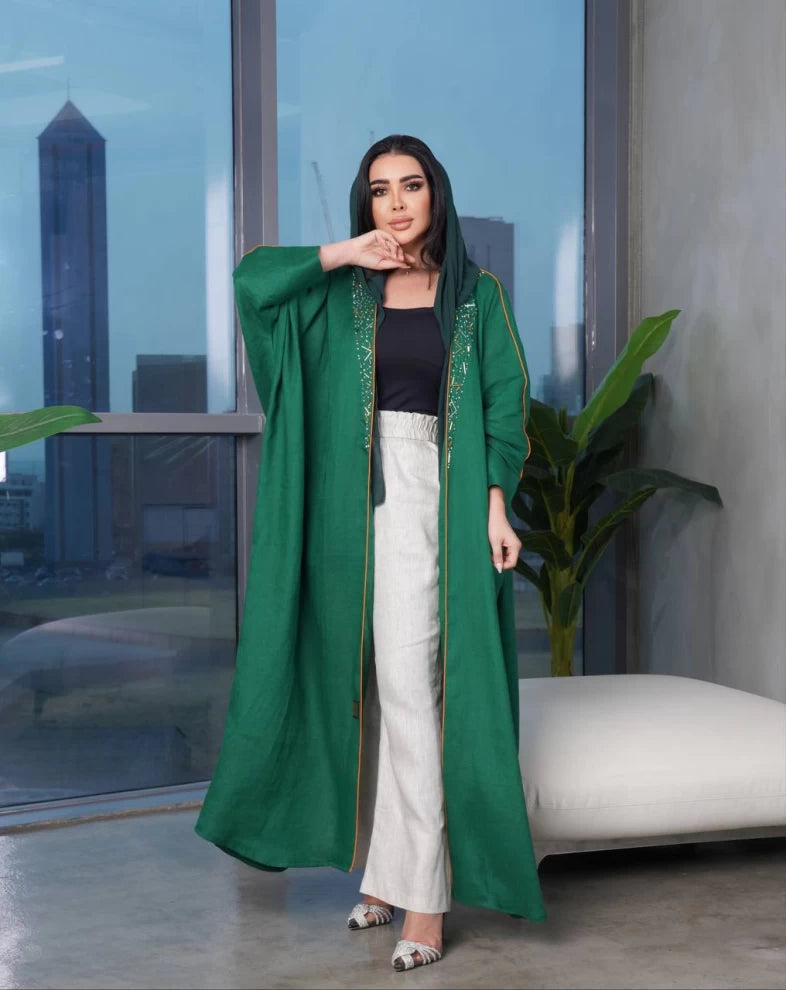 عباية كتان خضراء IB151 أخضر (مقاس واحد) 