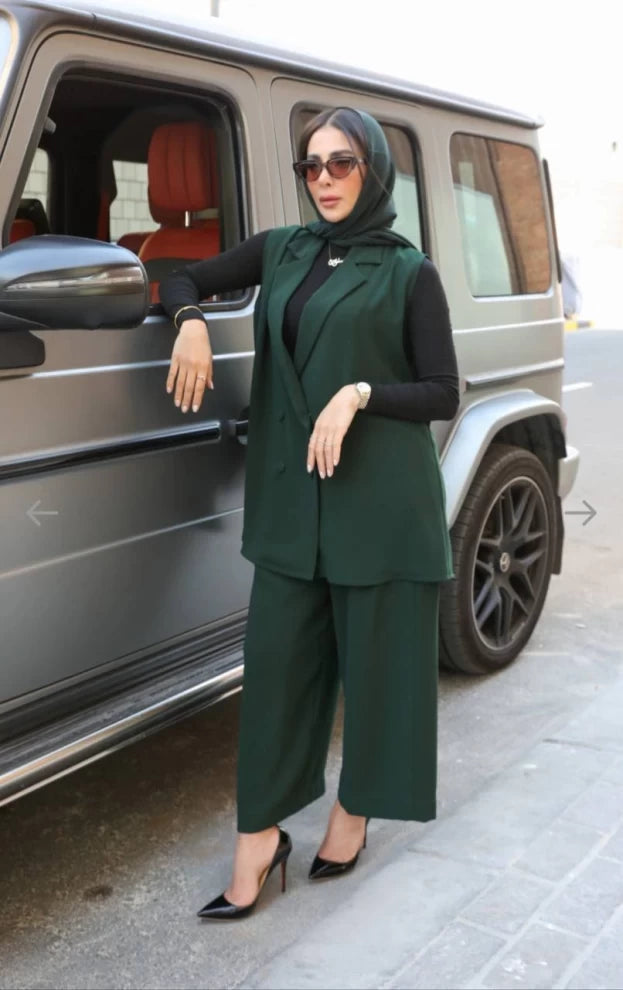 طقم بليزر وبنطلون من الكريب الأخضر IB:1075 