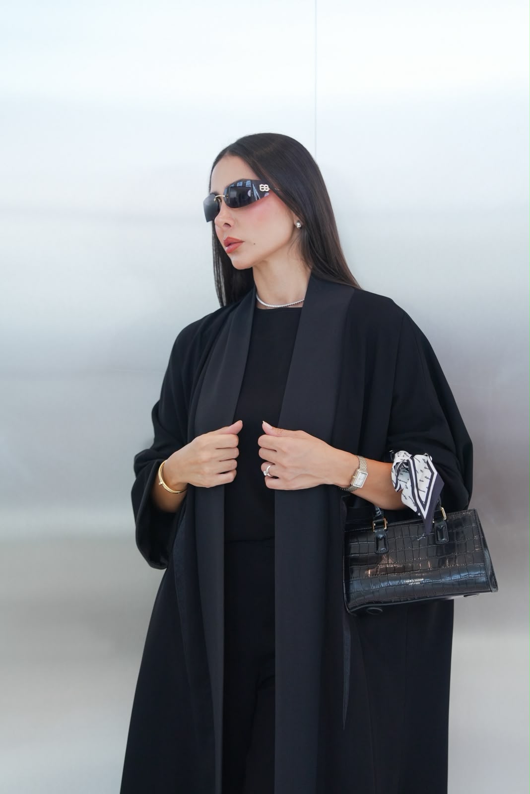 Black crepe abaya, free size.C:432
