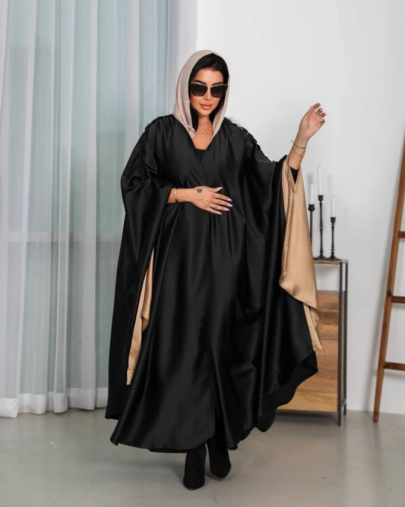 Black Silk Crepe Abaya IB147 Black (Free size)