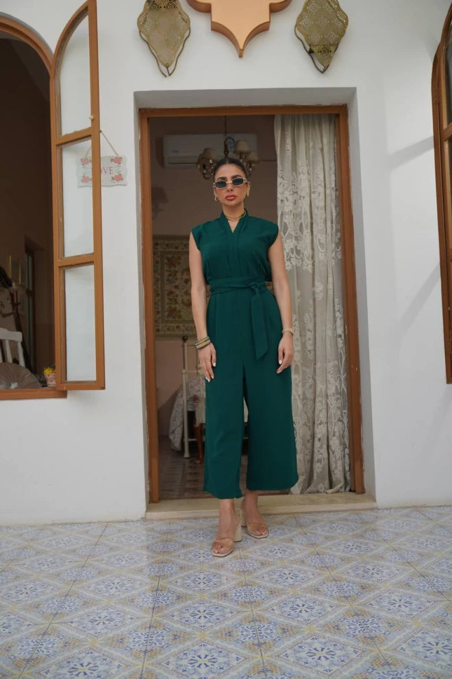 Green Crepe Raw Jumpsuit IB1005 (SL)
