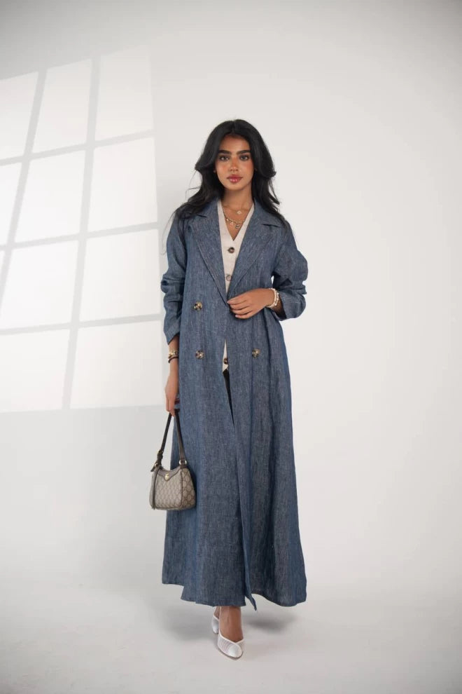 عباية بليزر من الكتان الطبيعي باللون الأزرق، IB135 أزرق 