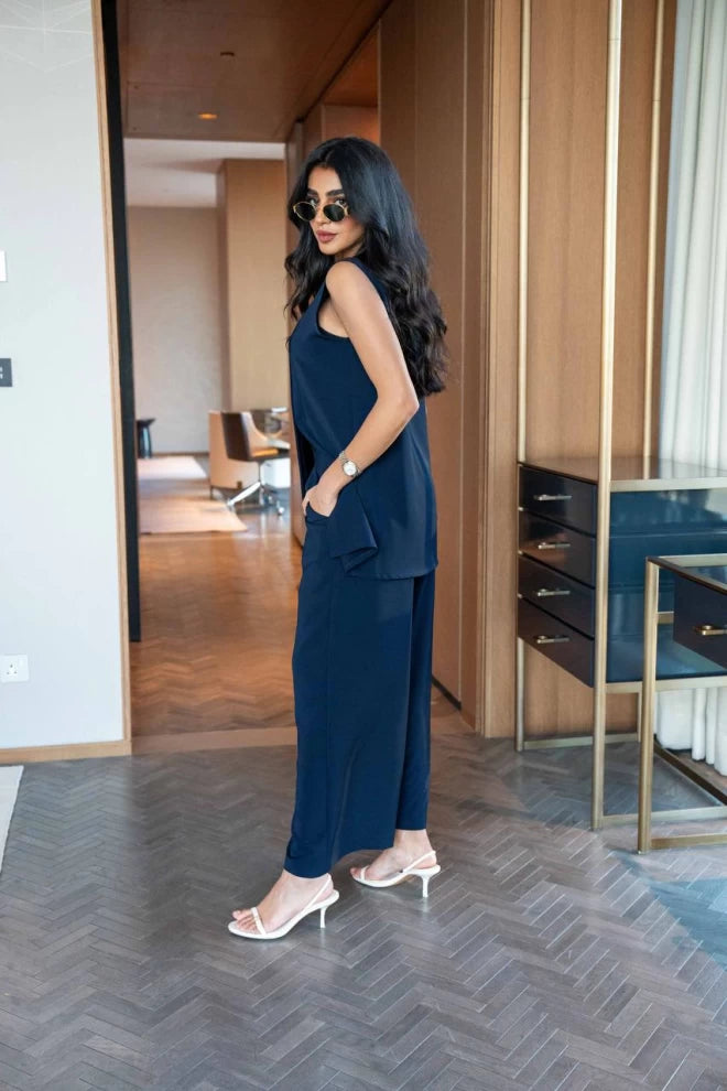 Navy blue trousers and vest set IB1049 Blue