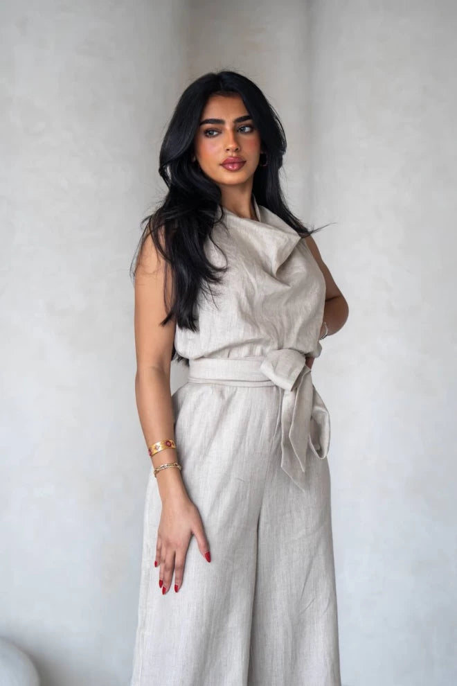 Linen jumpsuit in beige 1069 Light Beige