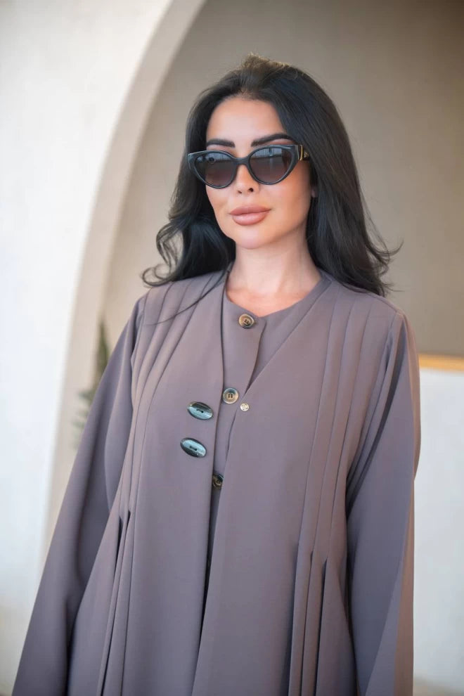 عباية كريب القهوة مع طيات C:IB324 قهوة 